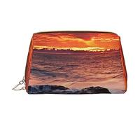 Borsa per il trucco stampata con acqua marina, tramonto sulla spiaggia, organizer da viaggio, organizer per pennelli cosmetici, custodia in pelle con cerniera, borsa da toilette per donne, bianca,