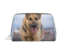 Borsa per il trucco stampata con ali di farfalla per le donne borsa da trucco in pelle portatile da viaggio con cerniera dorata borse cosmetiche organizer, Cane da pastore tedesco in esecuzione, One