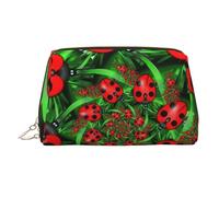 Borsa per il trucco stampata con ali di farfalla per le donne borsa da trucco in pelle portatile da viaggio con cerniera dorata borse cosmetiche organizer, Coccinella rossa., One Size, Astuccio per