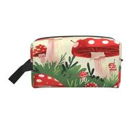 Borsa per il trucco stampata con amaca da spiaggia al tramonto di cocco per le donne da viaggio organizer per articoli da toeletta grande capacità borsa cosmetica con manico, Funghi cartoni animati