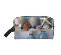Borsa per il trucco stampata con amaca da spiaggia al tramonto di cocco per le donne da viaggio organizer per articoli da toeletta grande capacità borsa cosmetica con manico, Conchiglia per bottiglie