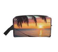 Borsa per il trucco stampata con amaca da spiaggia al tramonto di cocco per le donne da viaggio organizer per articoli da toeletta grande capacità borsa cosmetica con manico, Coconut Beach - Amaca al
