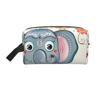 Borsa per il trucco stampata con amaca da spiaggia al tramonto di cocco per le donne da viaggio organizer per articoli da toeletta grande capacità borsa cosmetica con manico, Cartoon Elefante e Gufi