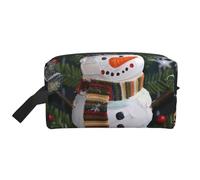 Borsa per il trucco stampata con amaca da spiaggia al tramonto di cocco per le donne da viaggio organizer per articoli da toeletta grande capacità borsa cosmetica con manico, Pupazzo di neve di