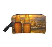Borsa per il trucco stampata con amaca da spiaggia al tramonto di cocco per le donne da viaggio organizer per articoli da toeletta grande capacità borsa cosmetica con manico, Bottiglie Birra Spiaggia