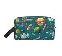 Borsa per il trucco stampata con amaca da spiaggia al tramonto di cocco per le donne da viaggio organizer per articoli da toeletta grande capacità borsa cosmetica con manico, Tema della scienza dei