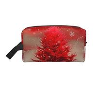 Borsa per il trucco stampata con amaca da spiaggia al tramonto di cocco per le donne da viaggio organizer per articoli da toeletta grande capacità borsa cosmetica con manico, Albero di Natale rosso