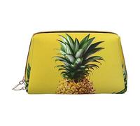 Borsa per il trucco stampata con ananas giallo, organizer da viaggio per pennelli cosmetici, custodia in pelle per trucco con cerniera, borsa da toilette per donne, bianca, taglia unica, bianco,