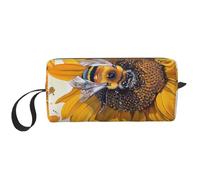 Borsa per il trucco stampata con ape su girasole semplice borsa cosmetica da viaggio impermeabile borsa cosmetica organizer per donne mamme ragazze