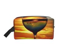 Borsa per il trucco stampata con bicchiere di vino al tramonto, grande, da viaggio, impermeabile, per cosmetici, borsa da toilette organizer per donne, mamme e ragazze