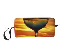 Borsa per il trucco stampata con bicchiere di vino al tramonto, semplice da viaggio, borsa per cosmetici impermeabile, organizer per donne, mamme e ragazze