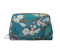 Borsa per il trucco stampata con fiori di mandorlo per le donne borsa da trucco in pelle portatile borsa da viaggio con cerniera organizer per cosmetici