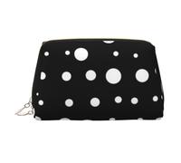 Borsa per il trucco stampata con glitter nero per le donne borsa da trucco in pelle portatile da viaggio con cerniera dorata borse cosmetiche organizer, Black & White Big Dot, One Size, Astuccio per
