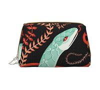 Borsa per il trucco stampata con serpente e fiore da viaggio, organizer per pennelli cosmetici, custodia in pelle per trucco con cerniera, borsa da toilette per donne, bianca, taglia unica, bianco,