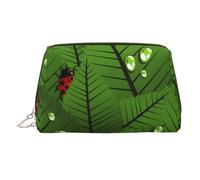 Borsa per il trucco stampata con stampa leopardata per le donne borsa da trucco in pelle portatile borsa da viaggio con cerniera dorata borse cosmetiche organizer, Foglie e coccinelle., One Size