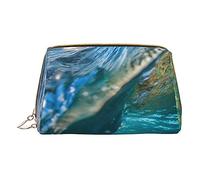 Borsa per il trucco stampata con tartaruga marina che galleggia sott'acqua sopra la barriera corallina, organizer da viaggio, organizer per pennelli cosmetici, custodia in pelle per trucchi con