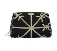 Borsa per il trucco stampata con teschio messicano per le donne borsa da trucco in pelle portatile borsa da viaggio con cerniera dorata borse cosmetiche, Bussola di Rune Norse Design Magico, One Size