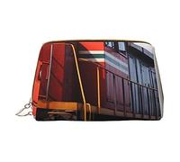 Borsa per il trucco stampata con treno da viaggio, organizer per pennelli cosmetici, custodia in pelle per trucco con cerniera, borsa da toilette per donne, bianca, taglia unica, bianco, Taglia unica