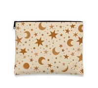 Borsa per il trucco stellata, borsa da viaggio vintage per cosmetici con luna e stelle marroni per donna, organizer portatile in tela con cerniera, regalo per festival e cura della pelle, 7x9 pollici