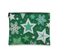 Borsa per il trucco stellata, con fiocchi di neve verdi e stelle, borsa da viaggio per donne, piccola borsa portatile in tela con cerniera, borsa da toilette per la cura della pelle delle vacanze