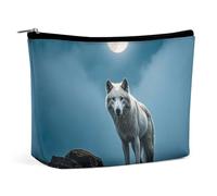Borsa per il trucco The White Wolf on The Rock per donna, portatile, cosmetica, impermeabile, estetica, da viaggio e da lavoro