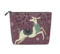 Borsa per il trucco Tibetan Antelope, grande capacità, da viaggio per donna, impermeabile, monostrato, in finta canapa, con cerniera, portatile