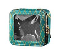 Borsa per il trucco trasparente a forma di cubo turchese a griglia dorata per borsa organizer per smalto per unghie organizer portatile per trucco per volare