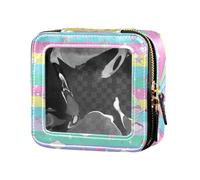 Borsa per il trucco trasparente a righe arcobaleno a tema barca a vela isola piccola borsa cosmetica per borsa organizer per trucco per volare