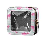Borsa per il trucco trasparente a righe rosa scuro con squalo oceano animale pesce piccolo borsa per cosmetici per viaggi