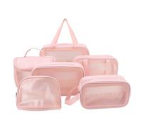 Borsa per il Trucco Trasparente Borsa Impermeabile un Quarto, 6 Pezzi Borse per il Trucco Traslucide con Cerniera Maniglia per il Trasporto Borse Toilette Trasparenti in PU