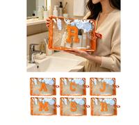 Borsa per il trucco trasparente colorata con ricamo a lettera, borsa da viaggio trasparente impermeabile con cerniera, borsa portatile per il trucco adatta alle donne, può contenere cosmetici, articol