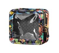 Borsa per il trucco trasparente con balena blu del mondo sottomarino carino cartone animato piccolo borsa da toilette con cerniera mini contenitori per il trucco per viaggiare