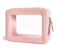 Borsa per il trucco trasparente con cerniera e manico, portatile trasparente da viaggio, set per donne e uomini, custodia cosmetica in PVC impermeabile con grande spazio di archiviazione, Rosa, Large