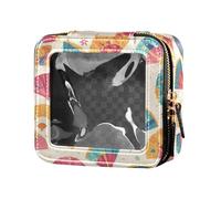 Borsa per il trucco trasparente con conchiglie e stelle marine di diverse forme e stelle marine per donne e ragazze, organizer per cosmetici per la cura della pelle, Fan giapponesi svegli disegnati a