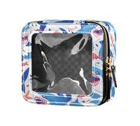 Borsa per il trucco trasparente con conchiglie e stelle marine di diverse forme e stelle marine per donne e ragazze, organizer per cosmetici per la cura della pelle, Maschera Squalo Oceano, Taglia
