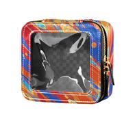 Borsa per il trucco trasparente con foglie di frutta arancione acquerello per donne contenitori cosmetici da viaggio borsa da toilette, Modello strutturato astratto in marmo, 1 Size