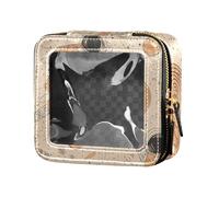 Borsa per il trucco trasparente con pianeta astronauta arancione carino cartone animato per borsa da toilette borsa cosmetica in pelle per viaggi