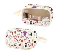 Borsa per il trucco trasparente da viaggio in Giappone Regalo di vacanza di viaggio Tokyo Viaggio Souvenir Lets Go to Japan PU Leather Cosmetic Bag, Giappone Pu, No