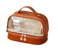 Borsa per il trucco trasparente da viaggio per le donne in pelle PU cosmetici da viaggio portatili organizer impermeabili borse trasparenti con cerniera, Marrone moka, Bellezza di massa