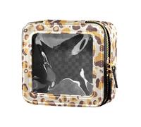 Borsa per il trucco trasparente impermeabile con grafico marino subacqueo per donne ragazze contenitori cosmetici da viaggio borsa da toeletta, Stampa leopardata, 1 Size