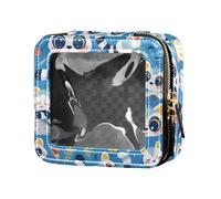 Borsa per il trucco trasparente impermeabile con grafico marino subacqueo per donne ragazze contenitori cosmetici da viaggio borsa da toeletta, Lemurs Madagascar su motivo blu, Taglia unica