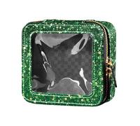 Borsa per il trucco trasparente impermeabile con grafico marino subacqueo per donne ragazze contenitori cosmetici da viaggio borsa da toeletta, Texture Glitter Verde, Taglia unica