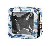 Borsa per il trucco trasparente impermeabile con texture glitterata rossa per borsa con cerniera per la cura della pelle contenitori cosmetici per le donne, Maschera Squalo Oceano, 1 Size