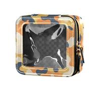 Borsa per il trucco trasparente impermeabile con texture glitterata rossa per borsa con cerniera per la cura della pelle contenitori cosmetici per le donne, Esercito militare, Taglia unica