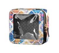 Borsa per il trucco trasparente minimalista a pois a righe per le donne organizer per cosmetici da toilette con cerniera, Mandala Reticolo, Taglia unica