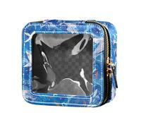 Borsa per il trucco trasparente minimalista a pois a righe per le donne organizer per cosmetici da toilette con cerniera, Maschera Squalo Oceano, 1 Size
