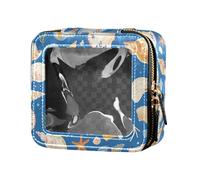 Borsa per il trucco trasparente minimalista a pois a righe per le donne organizer per cosmetici da toilette con cerniera, Conchiglie diverse forme e stelle marine, 1 Size