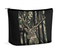 Borsa per il trucco Travel Essentials, grande capacità, borsa cosmetica impermeabile, motivo mimetico cervo, bandiera americana, caccia, nero per donna, borsa portatile per pennelli da trucco con cern