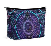 Borsa per il trucco Travel Essentials, grande capacità, borsa cosmetica impermeabile, simboli della geometria sacra, sole, luna, viola psichedelico per le donne, borsa portatile per pennelli da trucco