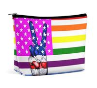 Borsa per il trucco Travel Essentials, grande capacità, borsa cosmetica impermeabile US Rainbow Colorful Love LGBT Pride bandiera americana per le donne, borsa portatile per pennelli da trucco con cer